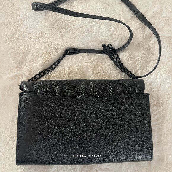 Rebecca Minkoff Edie Black Leather Wallet on a Chain Crossbody Bag - Picture 9 of 16